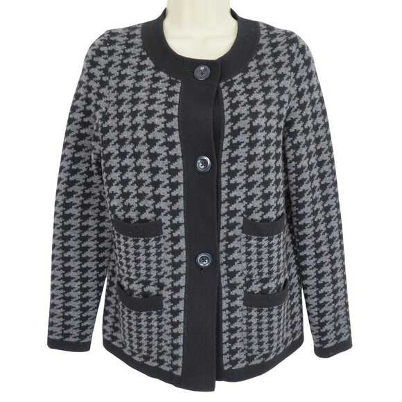 Belford Womens Small Cashmere Houndstooth Gray Black Button Cardigan Sweater - Picture 1 of 11